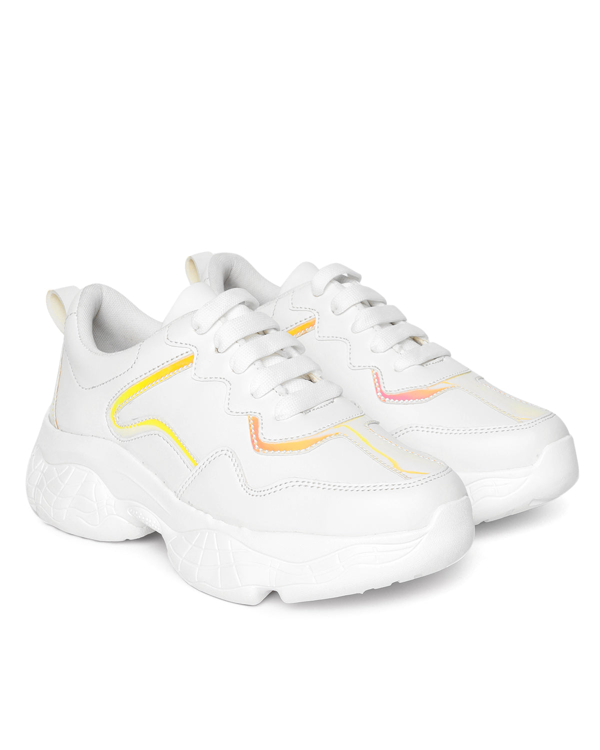 White & Golden Colourblocked Sneakers