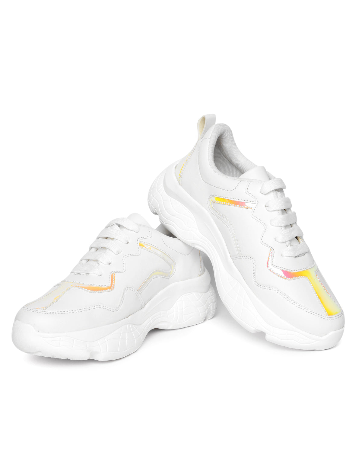 White & Golden Colourblocked Sneakers